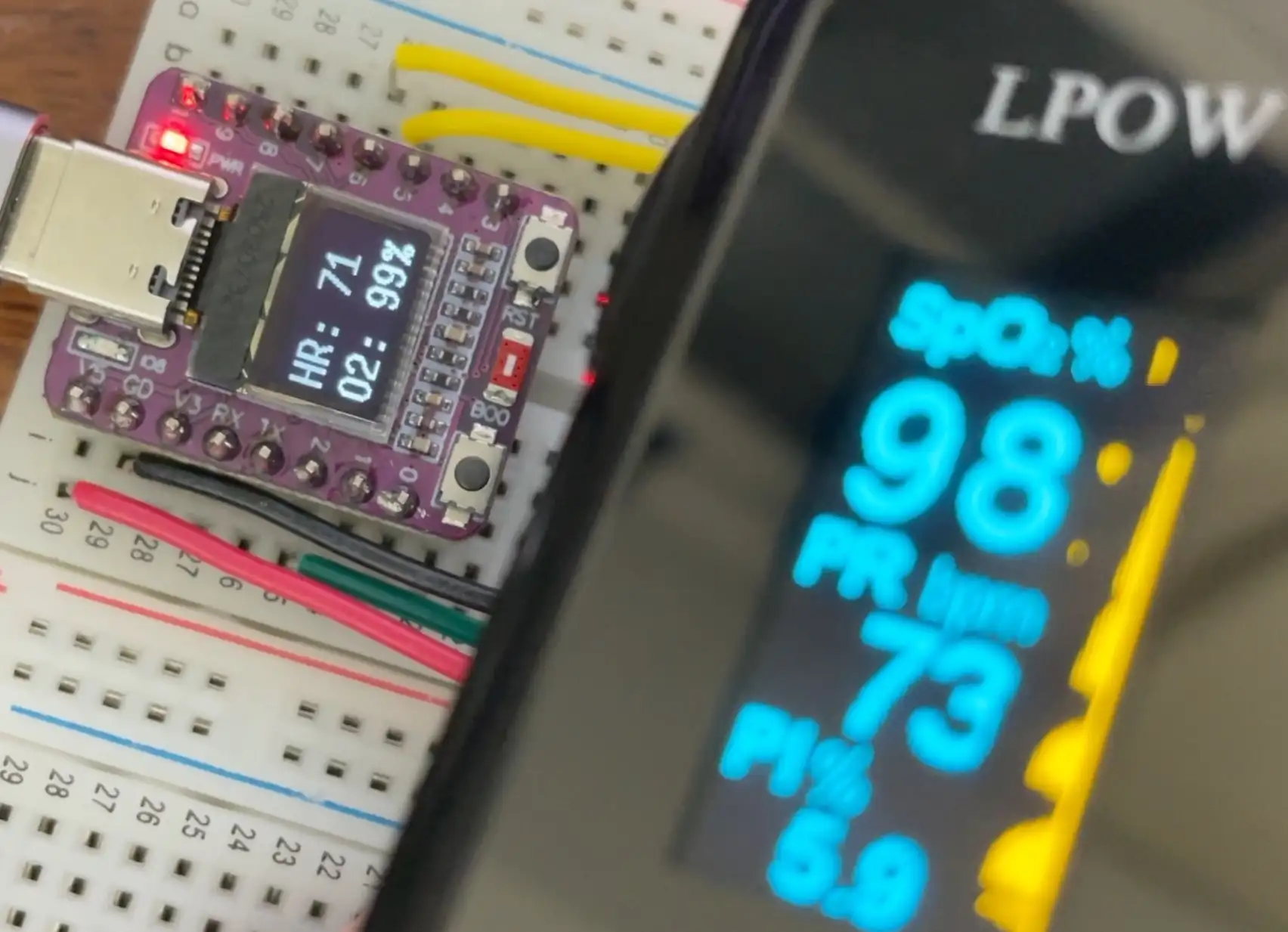 Side-by-side comparison with commercial pulse oximeter