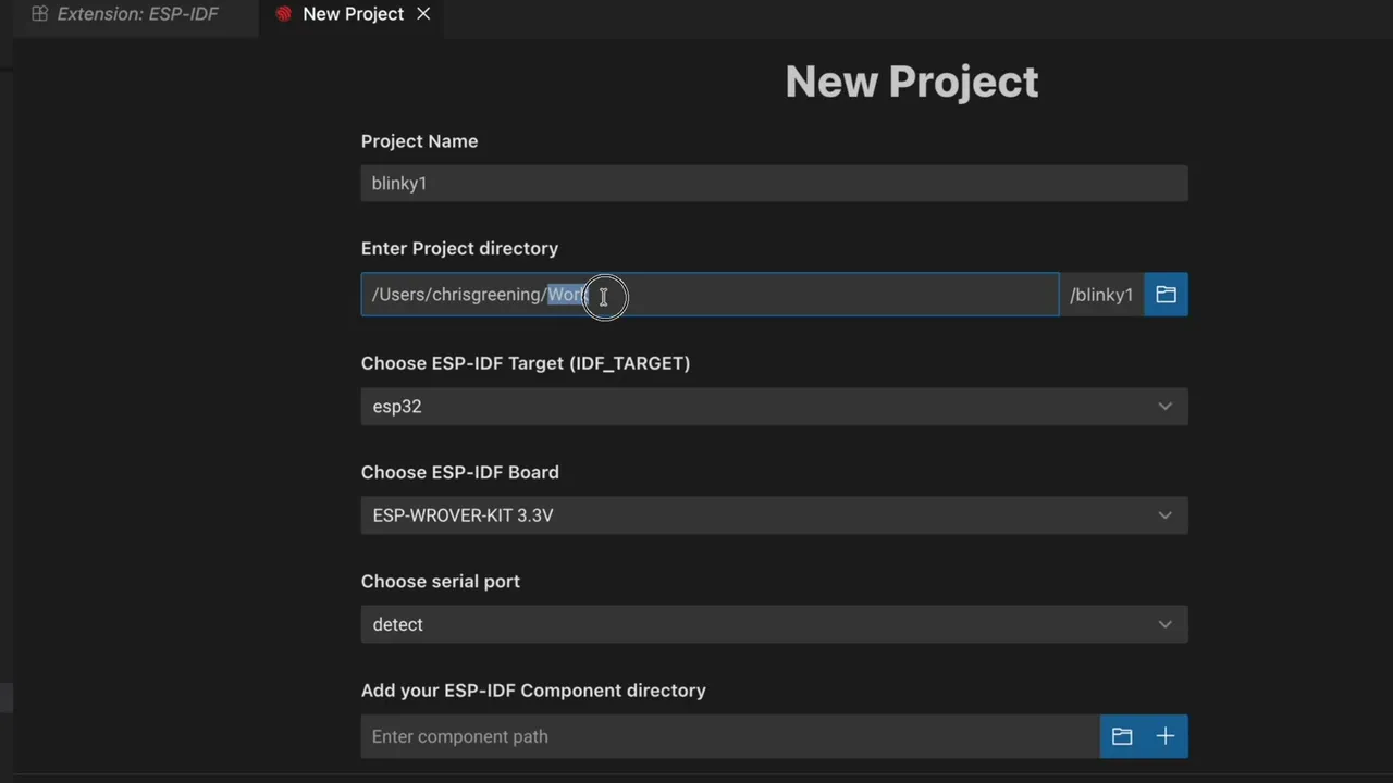 New Project Wizard with the Blink template
